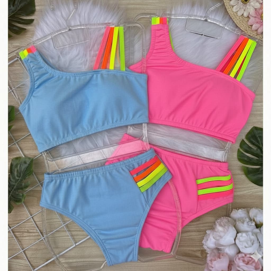 Kit 2 biquíni Juvenil infantil Menina 02 ao 16 bikini feminino infantil proteção UV50 moda praia