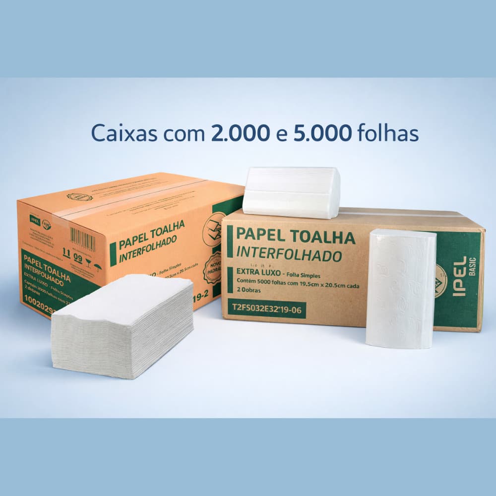 Papel Toalha Interfolhado Papel Interfolha Simples Secar Mãos Ipel 2000 a 6000 Folhas Luxo 20,3cm x 19,3cm 100% Celulose