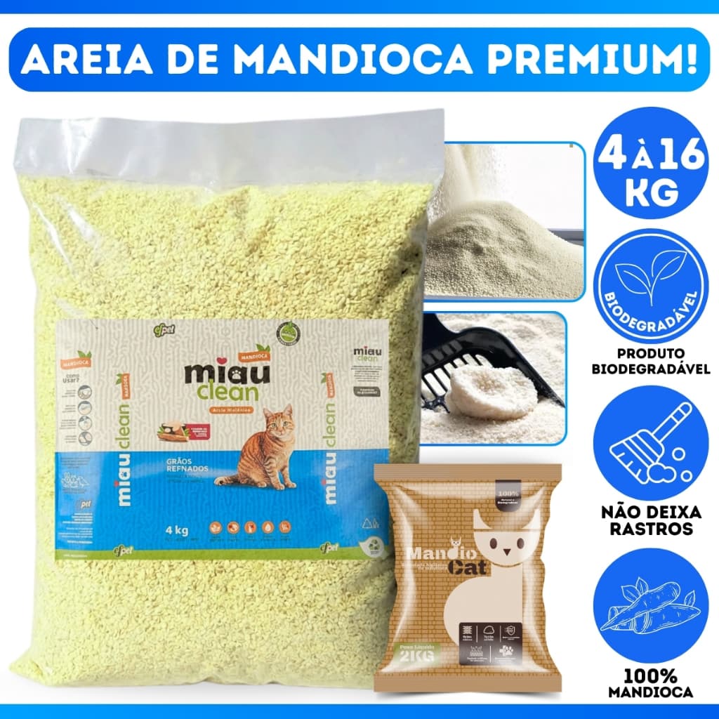 Areia MandioCat Biodegradável *4 à 16* Kg - Mandioca - Grãos Finos - MAIS BARATA