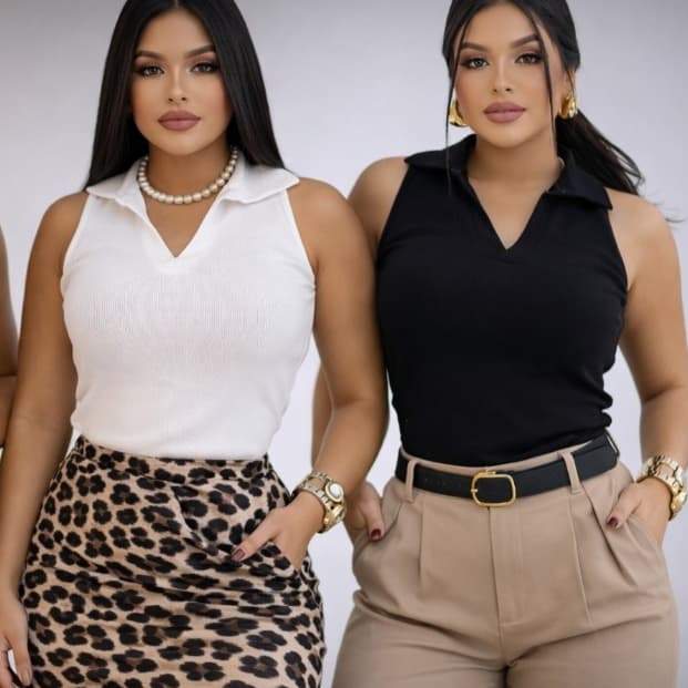 Regata Feminina Gola Polo em Ribana Premium | Ajuste Perfeito | Conforto e Elegância