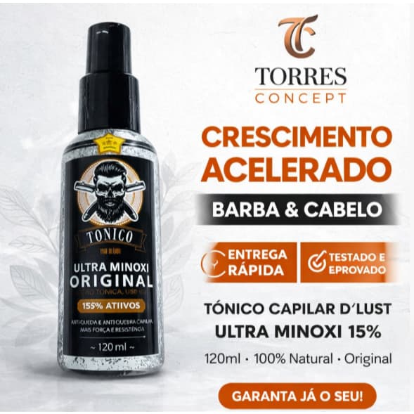 Tônico Capilar D’lust Ultra Minoxi 15% Ativos Original 120ml Crescimento Acelerado Barba e Cabelo