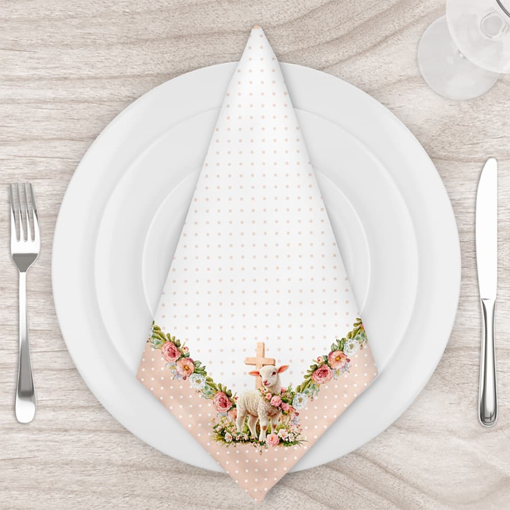 Guardanapo 45x45cm Estampado Mesa Posta Páscoa Cordeiro Cristo Vive