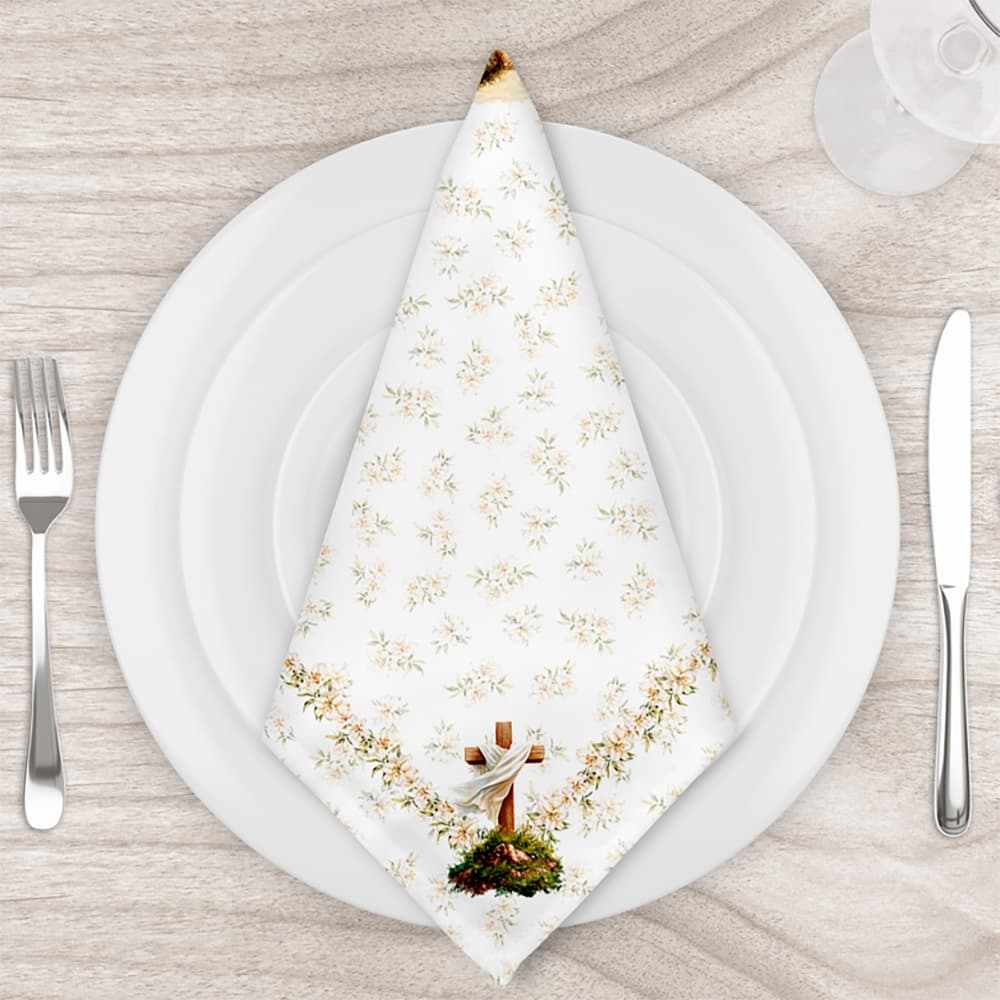 Guardanapo 45x45cm Estampado Mesa Posta Páscoa Ele Ressuscitou