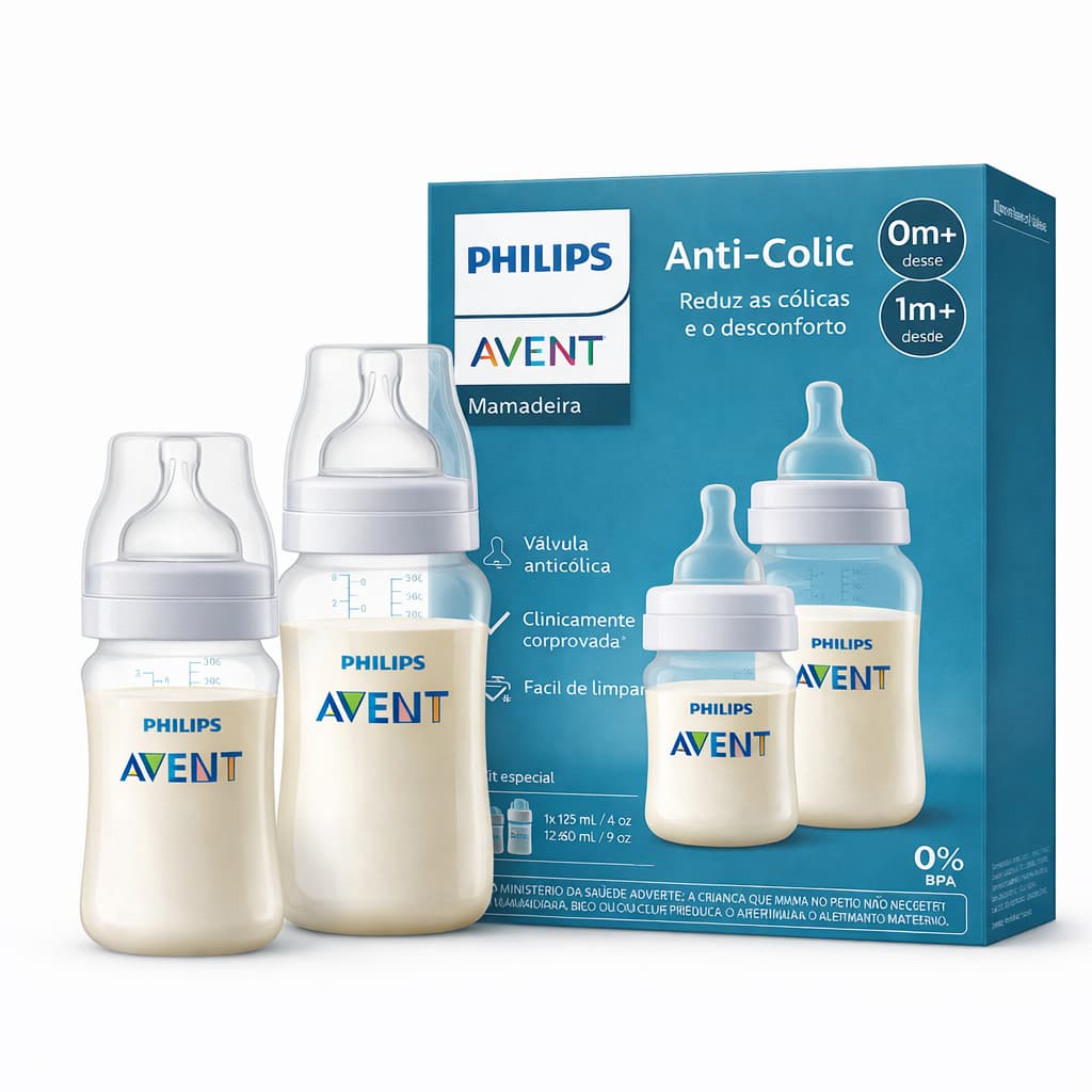 Kit 2 Mamadeiras Avent Clássica Anti-Cólica 125ml / 260ml Transparente