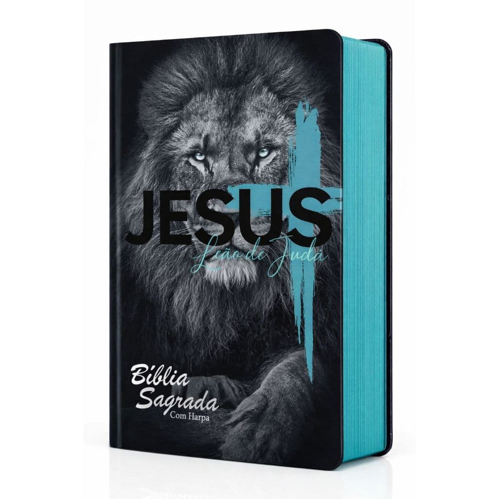 Biblia Sagrada Leão de Judá - Palavra de Jesus em Vermelho - Capa Dura - Com Harpa.