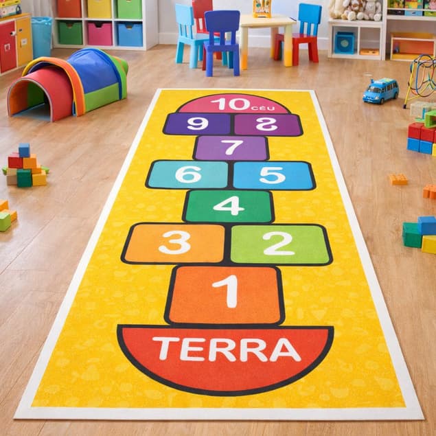 Amarelinha Pedagógico Infantil Brincadeiras Lúdicas Atividade de Coordenação Motora Cor Amarelo Kids