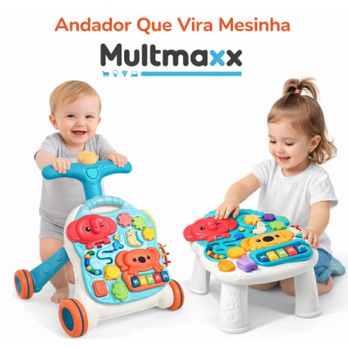 Andador Infantil Didatico Que Vira Mesinha Brinquedo Educativo 2 Em 1 Bichos Multmaxx