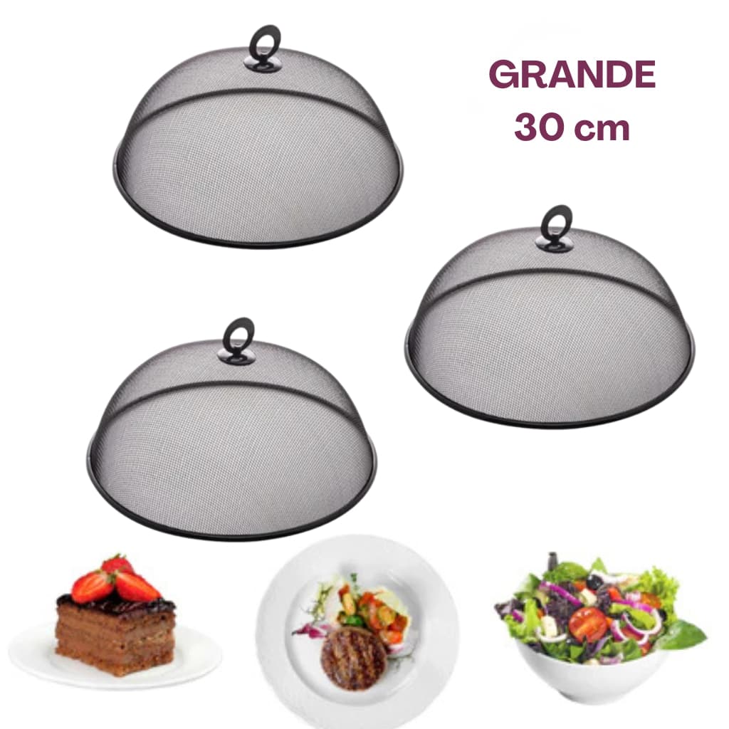 Kit 03 Tela Tampa Protetora de Alimentos Metal Grande 30 cm - ´Preto