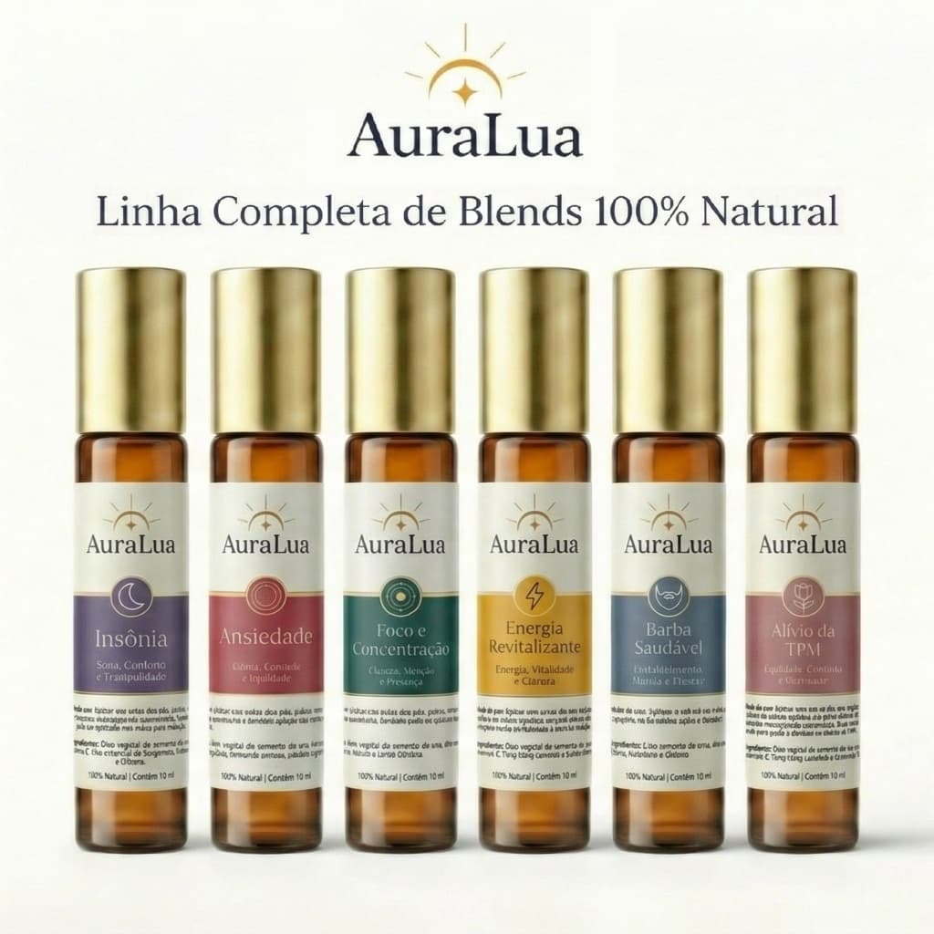 Blends Roll-on de Óleos Essenciais 10ml | Ansiedade, Sono, Foco, Energia e Bem-Estar AuraLua