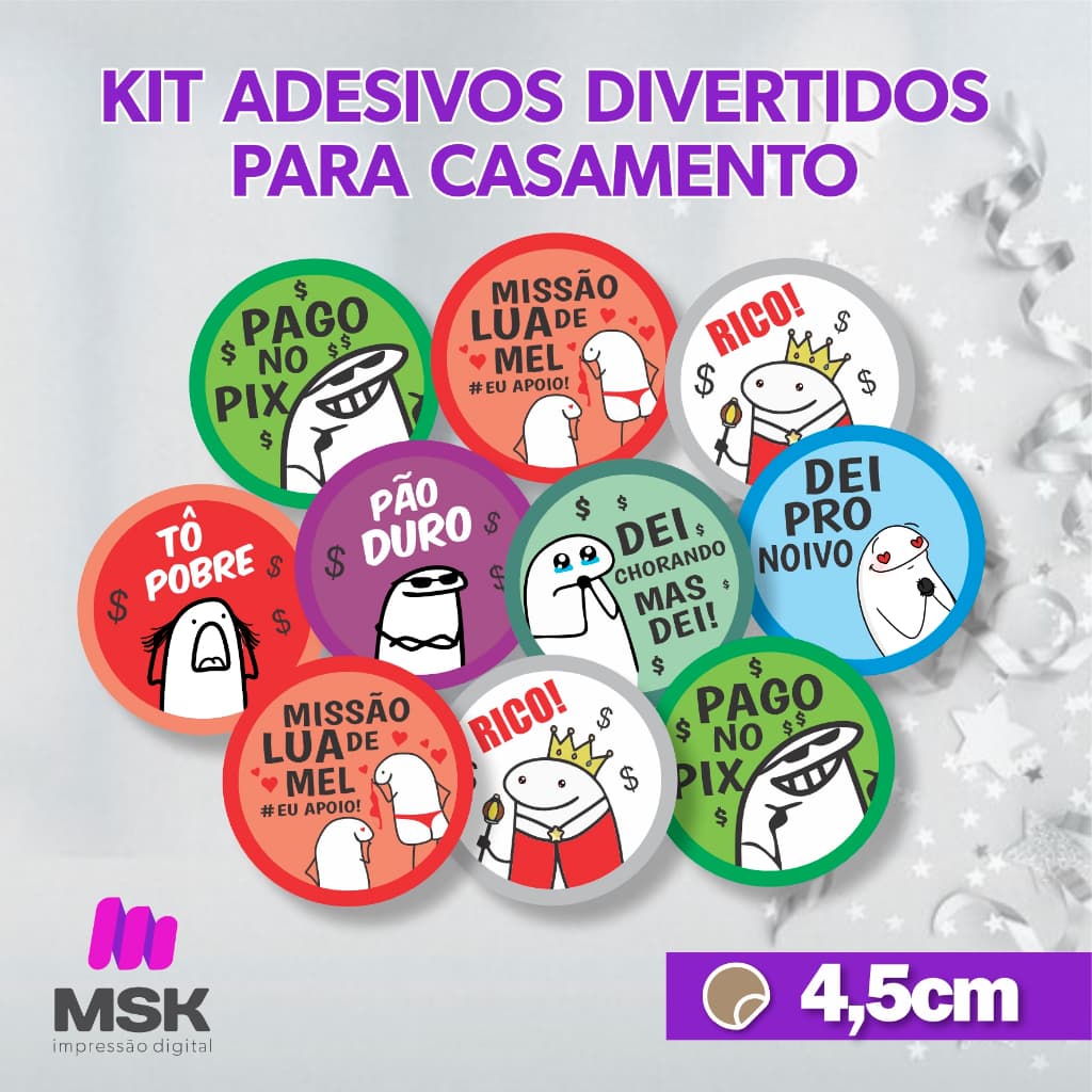 Kit Adesivos Divertidos Casamento Lua de Mel Gravata Pix