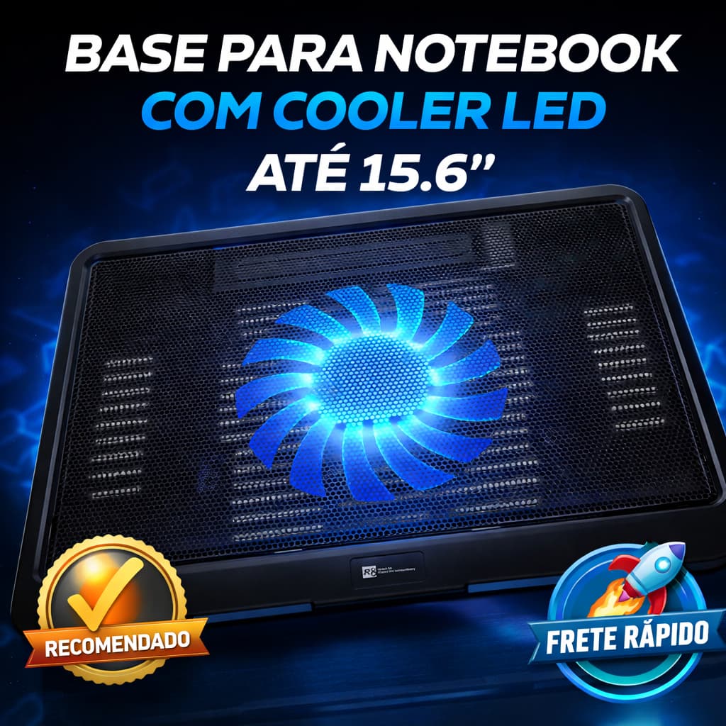 Base Suporte Cooler Para Notebook até 15.6” | 1 Fan 120mm Silencioso LED Azul | USB Extra