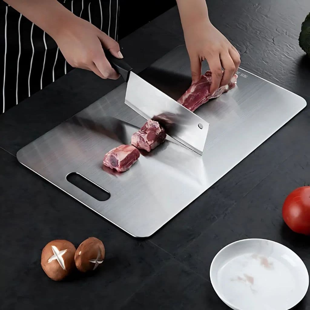 Tábua De Carne De Titânio Para Cozinha Taboa Churrasco Corte Aço Inoxidável Retangular Prateado