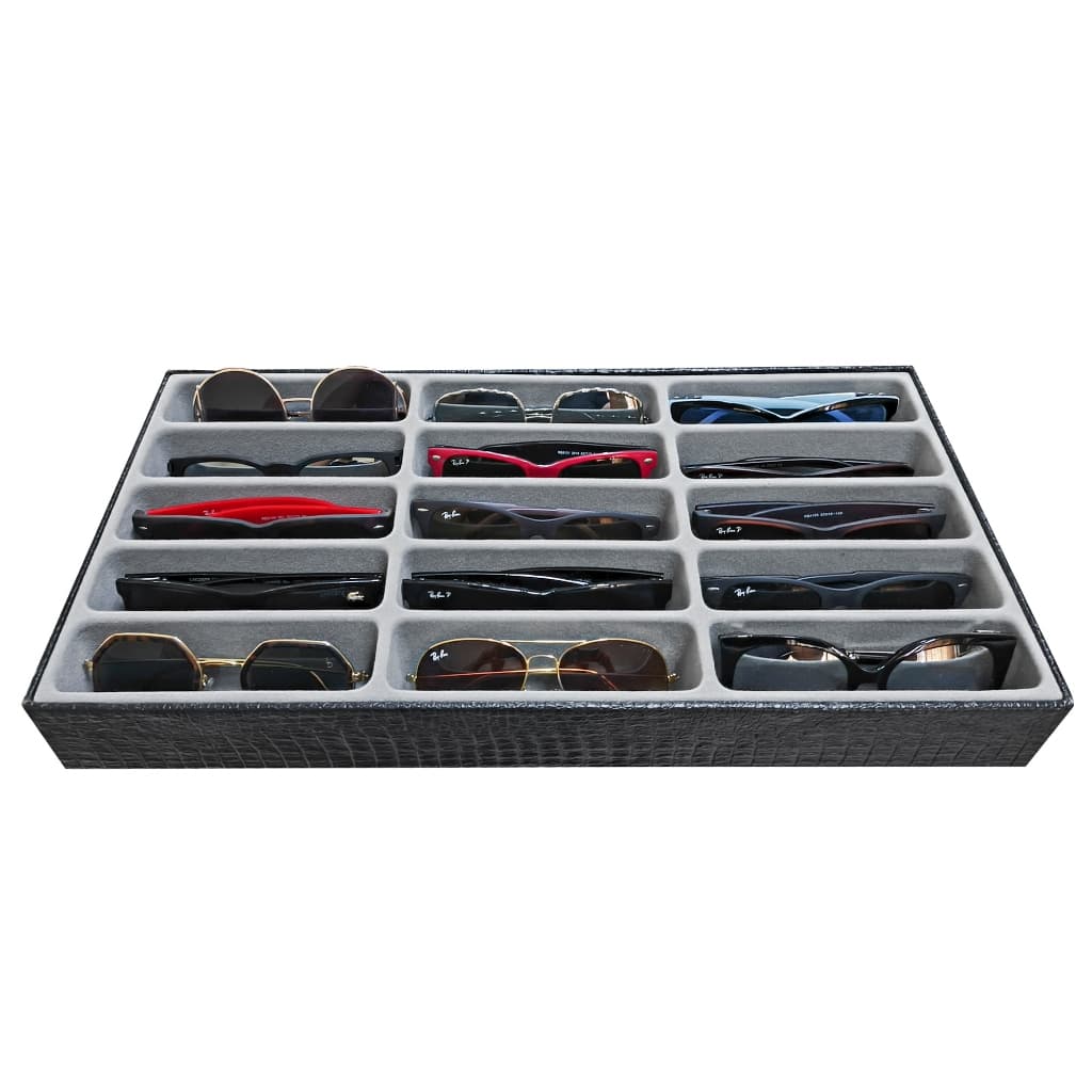 Bandeja Organizadora para 15  Óculos Preto com Interno Aveludado Cinza