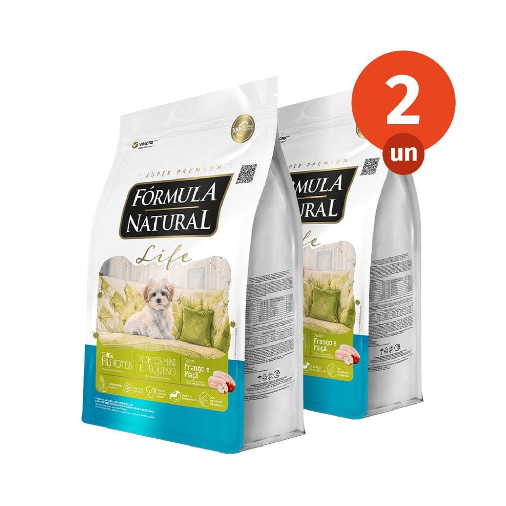 Kit 2 Ração Fórmula Natural Life Cães Filhotes Porte Mini e Pequeno 1kg Adimax Total de 2kg