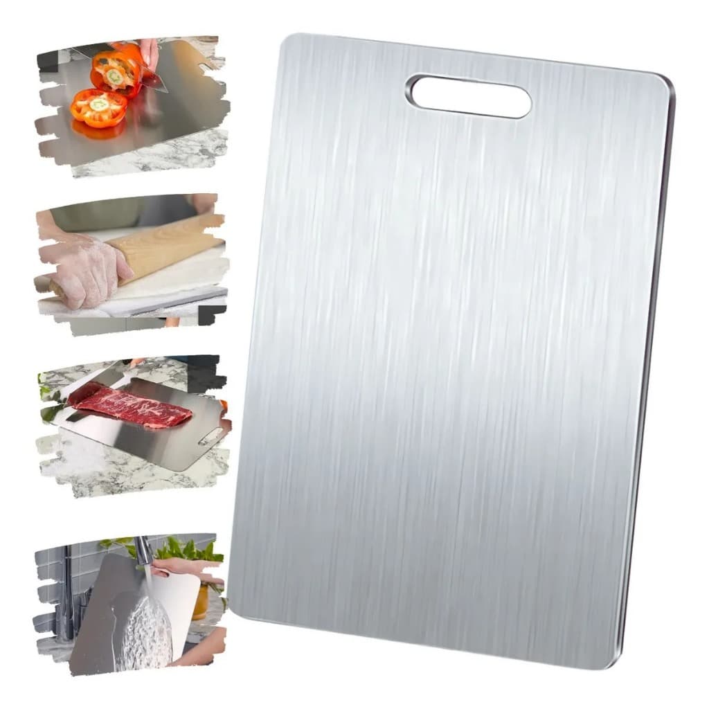 Tábua De Corte Profissional Em Aço Inoxidável 304 Churrasco Titânio Retangular Taboa Prateado