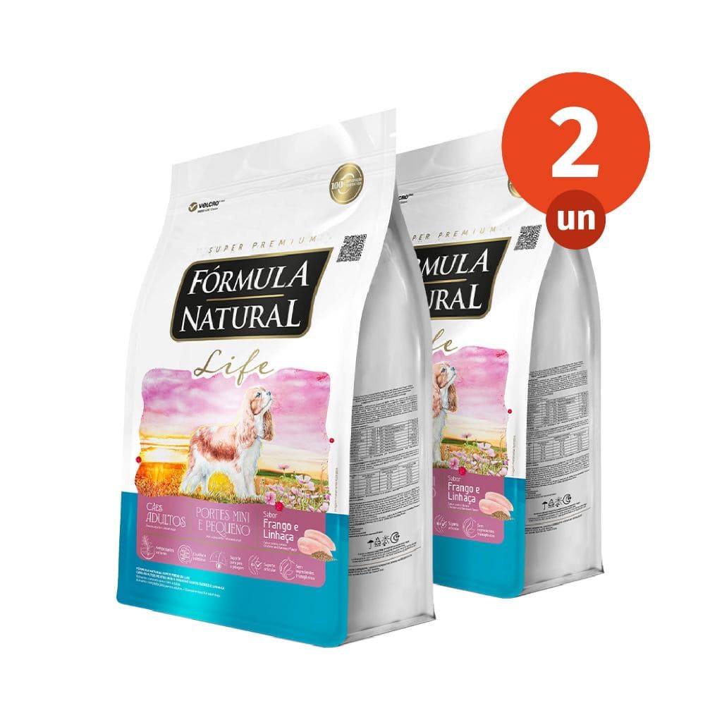 Kit 2 Ração Fórmula Natural Life Cães Adultos Porte Mini e Pequeno 1kg Adimax Total de 2kg