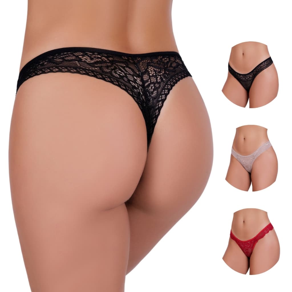 Kit 3 Calcinhas Fio Dental em Renda Feminina Sensual Confortáveis Lingeries Linha Noite Luxo Premium