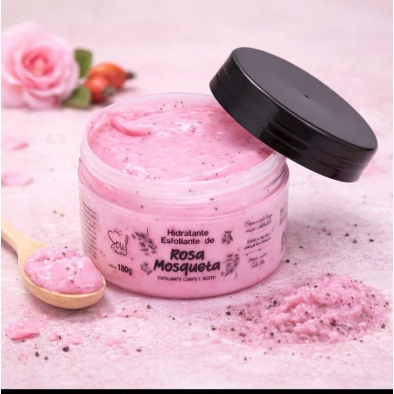 Esfoliante Rosa Mosqueta Clareador 180g Corpo e Rosto Soul Cosméticos– Pele Lisa, Iluminada e Renovada