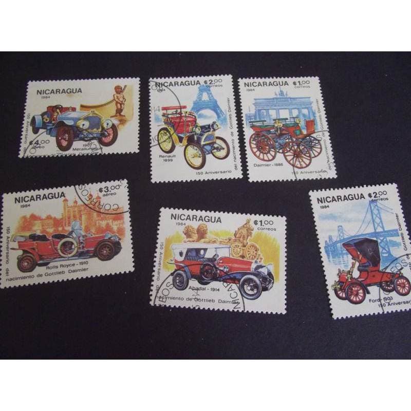 Série de selos carros antigos nicarágua