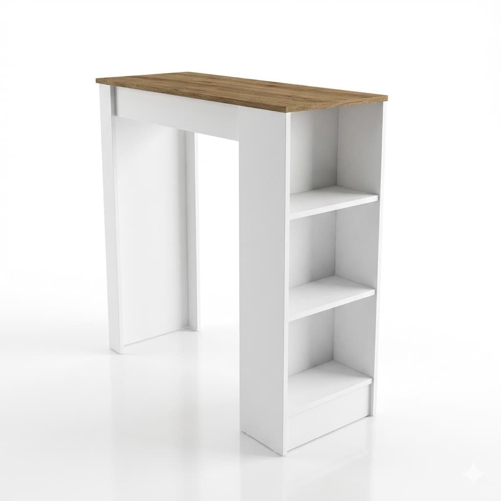 Bancada Alta Ilha para Cozinha com Divisórias Bologna Cor Branco/Mel 90cm - Mademóvel