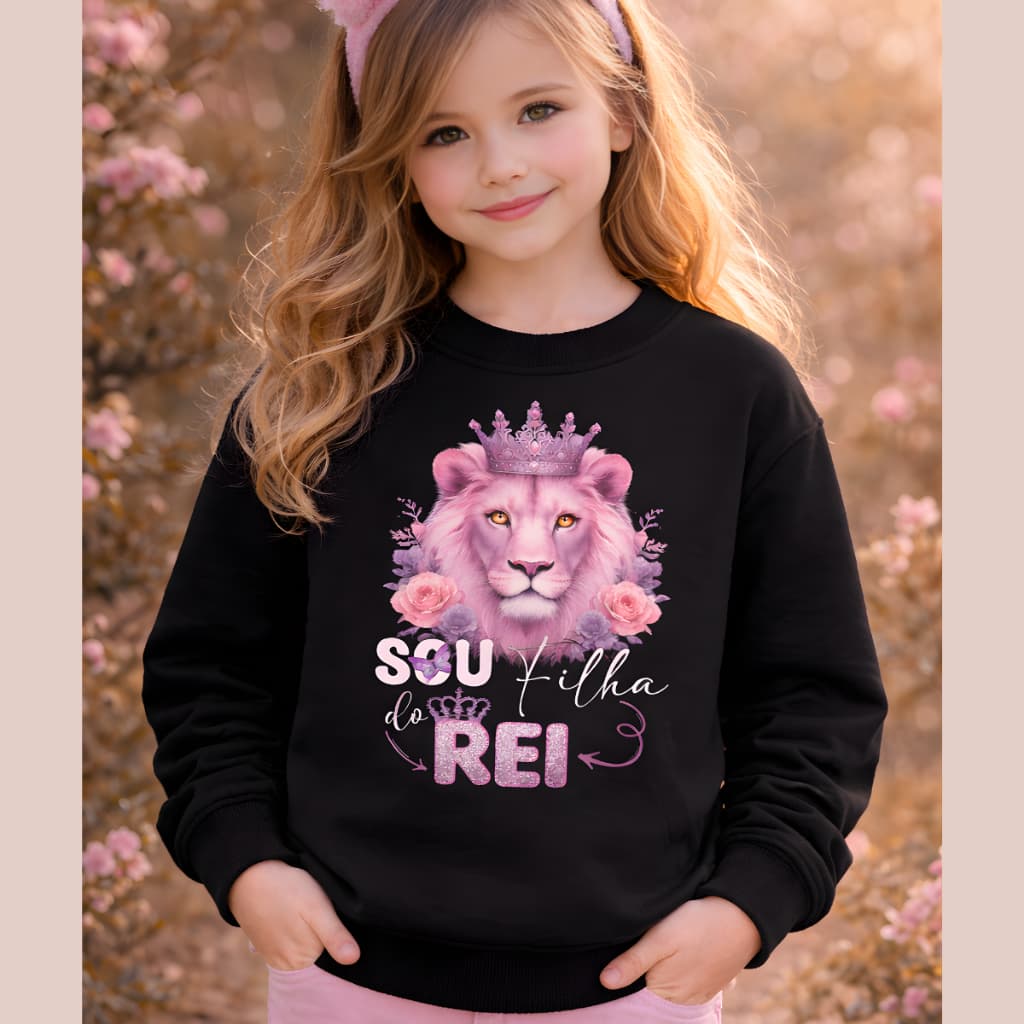 Moletom Infantil Menina Frase Religiosa Filha do Rei Casaco Flanelado 2 ao12