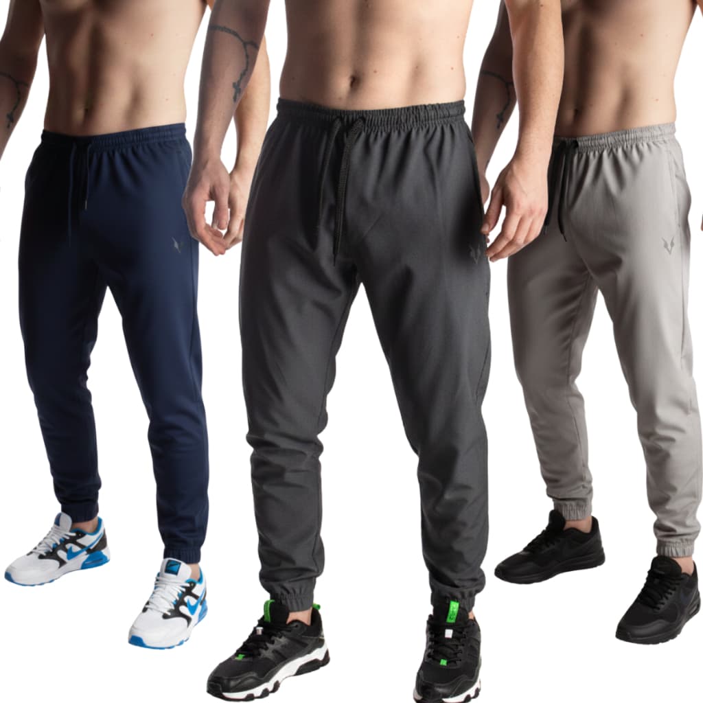 Kit 3 calças Jogger Masculina Flexível Logo Refletivo Tecido com Elastano Elástico no Punho