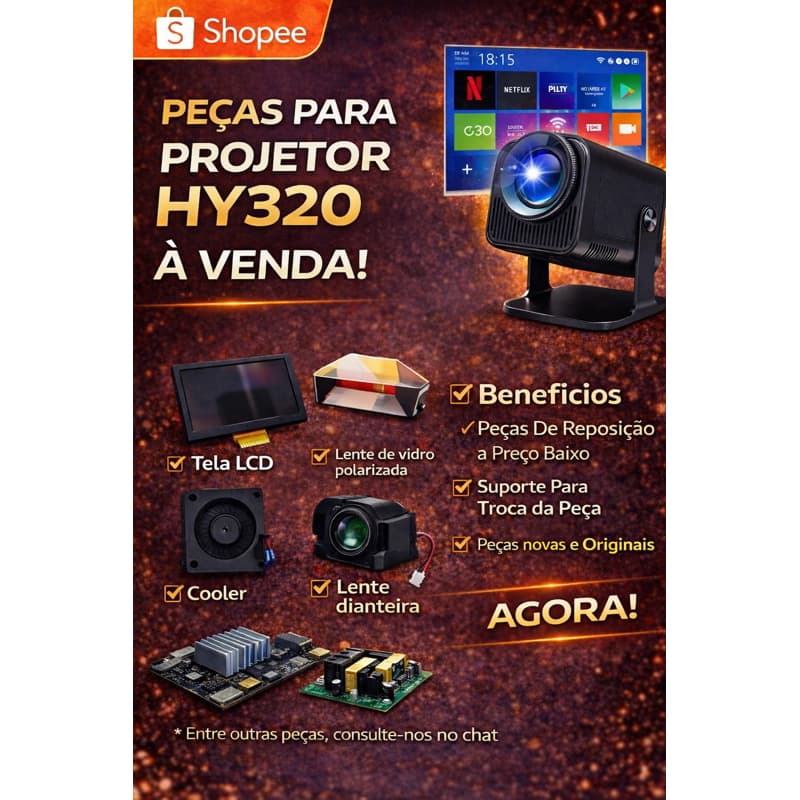 Peças de Reposição Projetor HY320 MINI | LED, Lente, Alto-Falante, Cooler e Placas