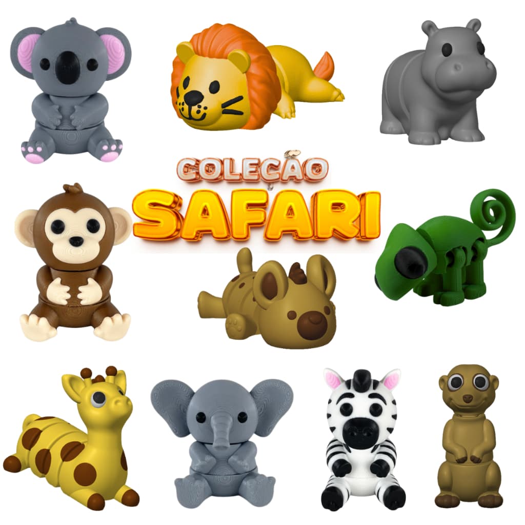 Kit Mini Animais  Flexíveis Bixinhos Articulados Fidget Safari gles Madagascar África Wi