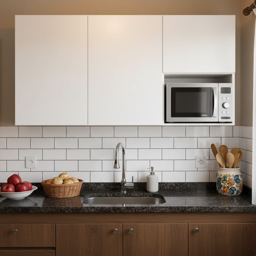 Armário Aéreo Multiuso Cozinha 120cm 3 Portas Nicho Microondas Suspenso MDF Premium