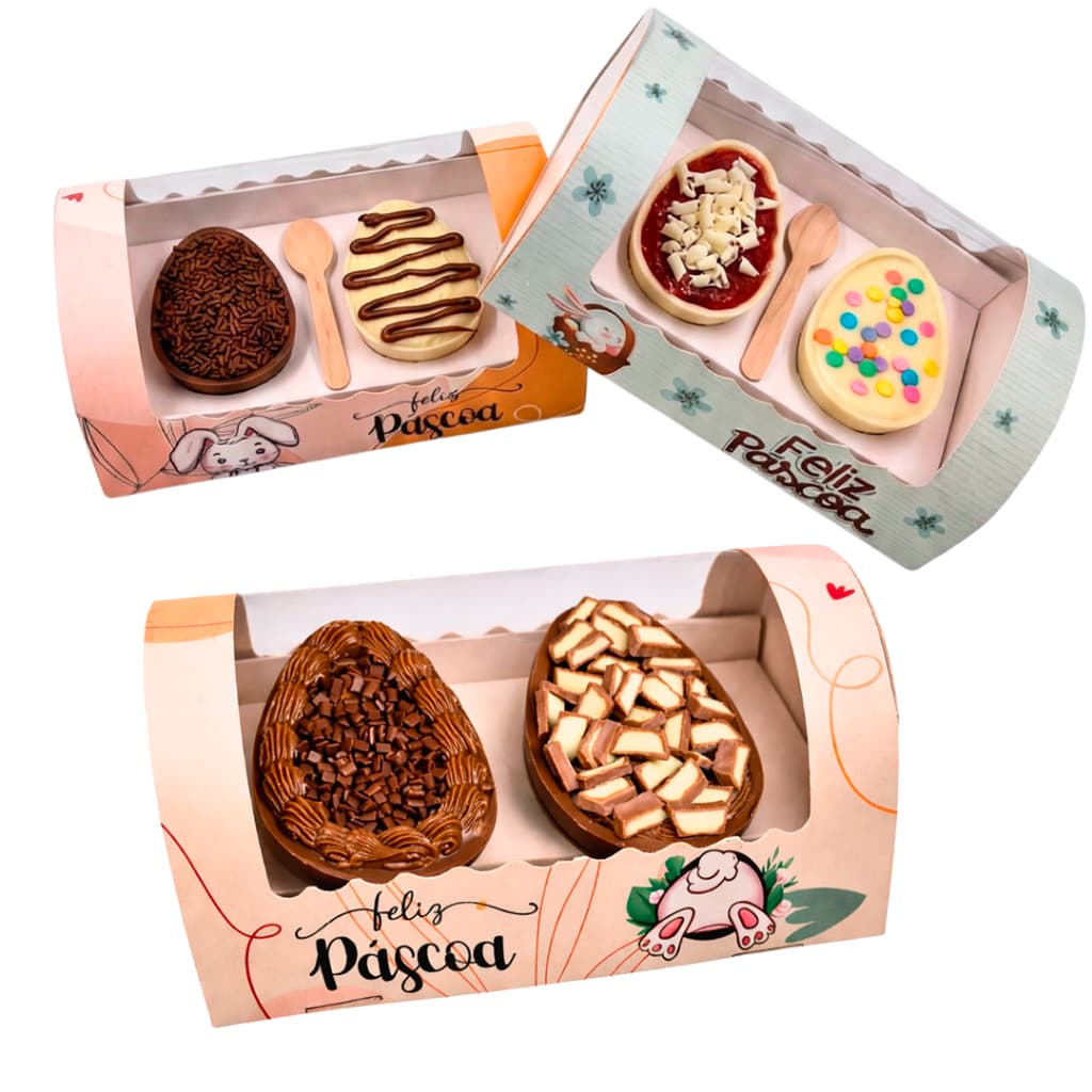 10 Unidades Caixa Para Ovo De Colher Pascoa Embalagem Degustação 1 ou 2 Ovo / Cavidade de 50g