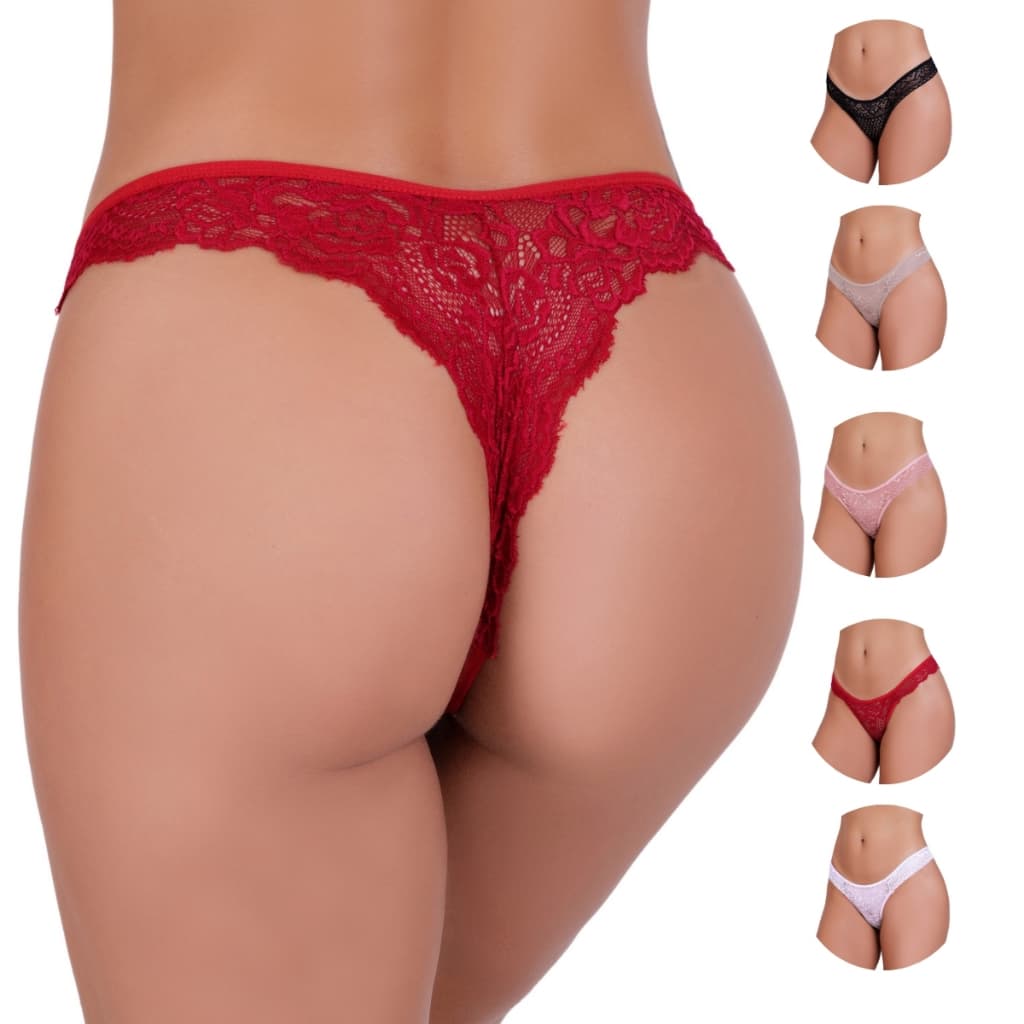 Kit 5 Calcinhas Fio Dental Rendada Elegante Delicada Feminina Confortavel Diário Sensual Linha Noite