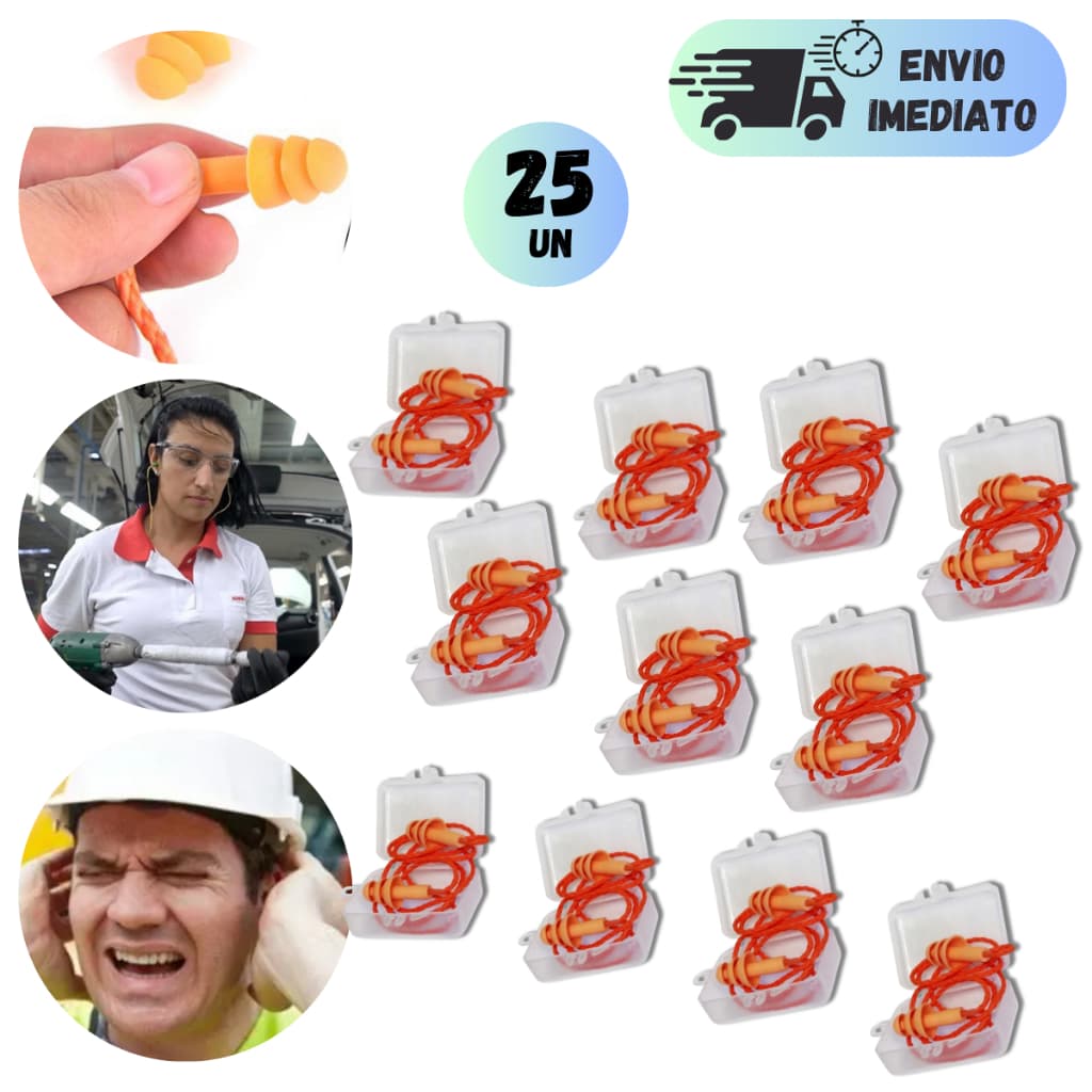 KIT 10/20/25 PROTETOR AURICULAR ABAFADOR DE RUÍDOS PREVENT PARA OUVIDOS COM CORDÃO PARA DORMIR BARULHO EPI