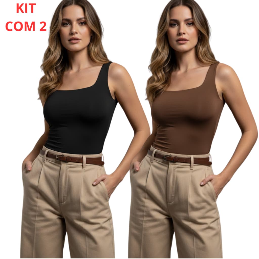 Kit 2 Regata Feminina Gola Quadrada Suplex Premium Não Fica Transparente