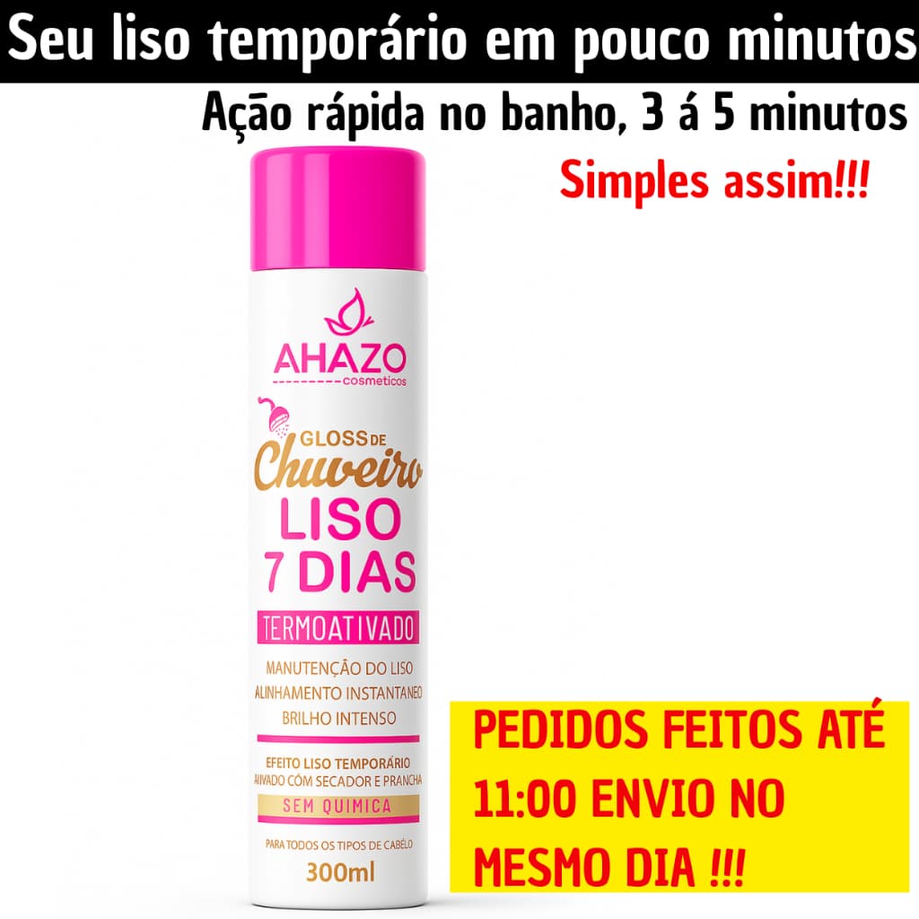 Gloss de Chuveiro Ahazo 300ml Cabelo Liso Temporário em Casa Hidratação e brilho Sem Química