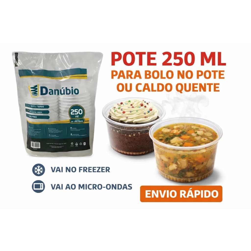 Potes e Tampas Redondo p/Bolo 250ml c/24un, c/48un, c/72un e 96.
