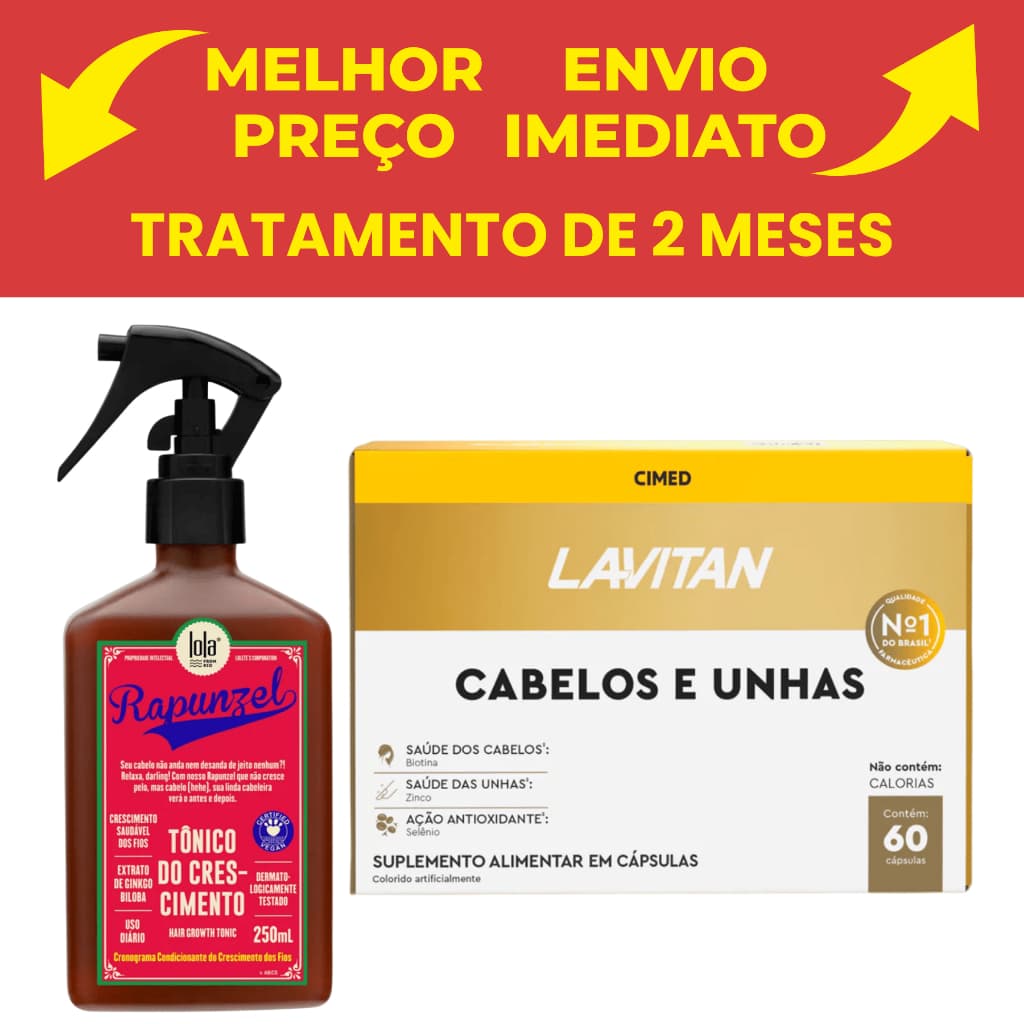Kit Lavitan Cabelos e Unhas Com 60 caps e Tônico Rapunzel Lola 250ml