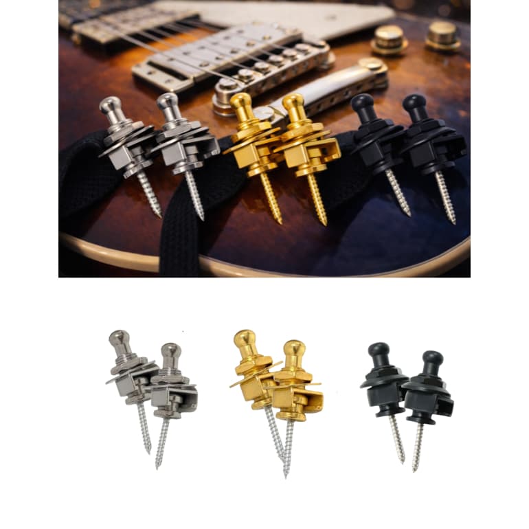 Kit 2x Strap Lock Trava Correia para Guitarra Baixo Violão nas cores Cromado Dourado Preto