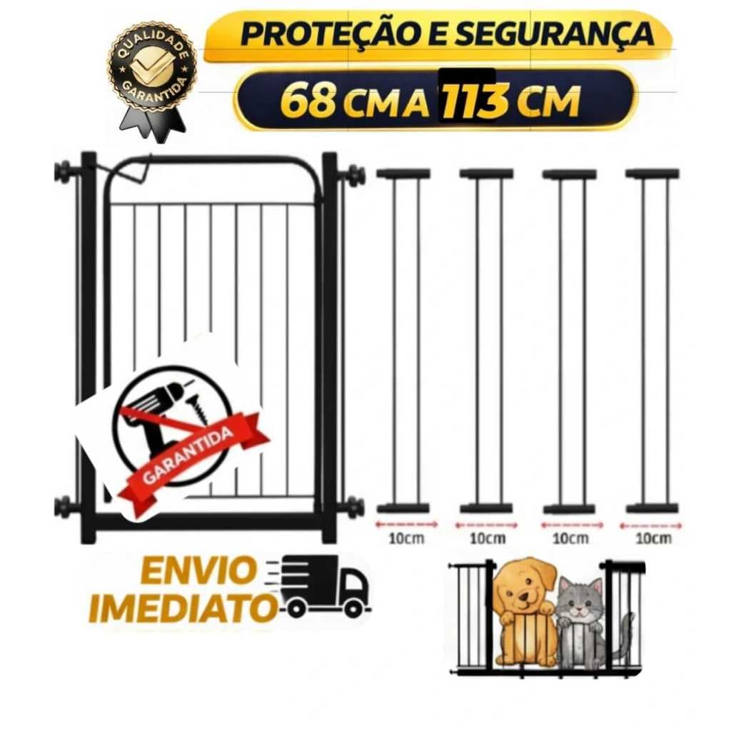 Portão Pet 68cm A 113cm Grade Para Cachorro Portão Com Alongador Proteção Segurança Bebe e Crianças
