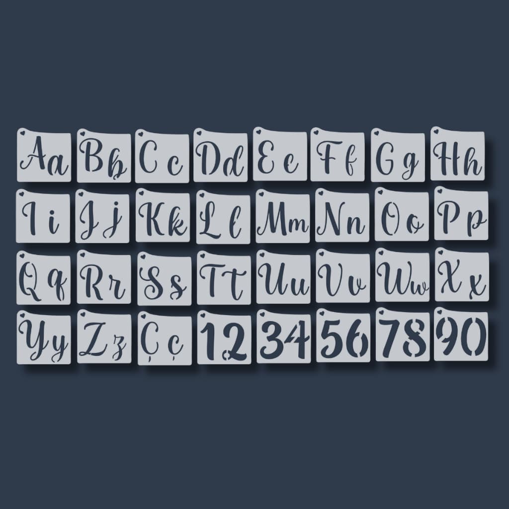 Kit 32 Stencil Moldes Alfabeto Letras e Números Maiúsculo Minúsculo Abecedário Infantil para Tecido