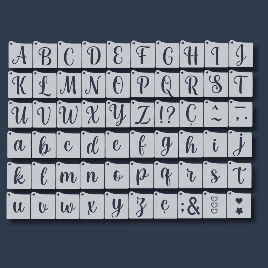 Kit 60 Stencil Molde Alfabeto Abecedário Letras Maiúsculas e Minúsculas para Pintura em Tecido, Mdf