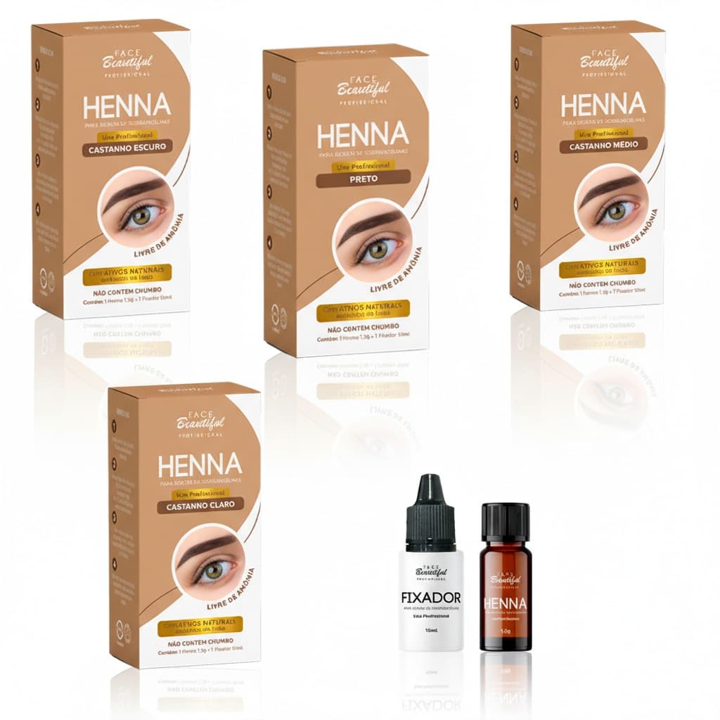 Henna Face Beautiful Profissional Para Sobrancelha Com Redimento e Fixação Rena