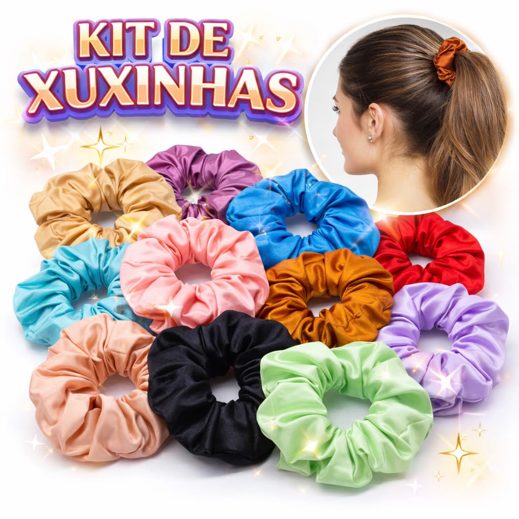 Kit 3/6 Peças de Xuxinha de Cetim Faixa Anti frizz Acessório para Cabelo Cores Variadas Carpei