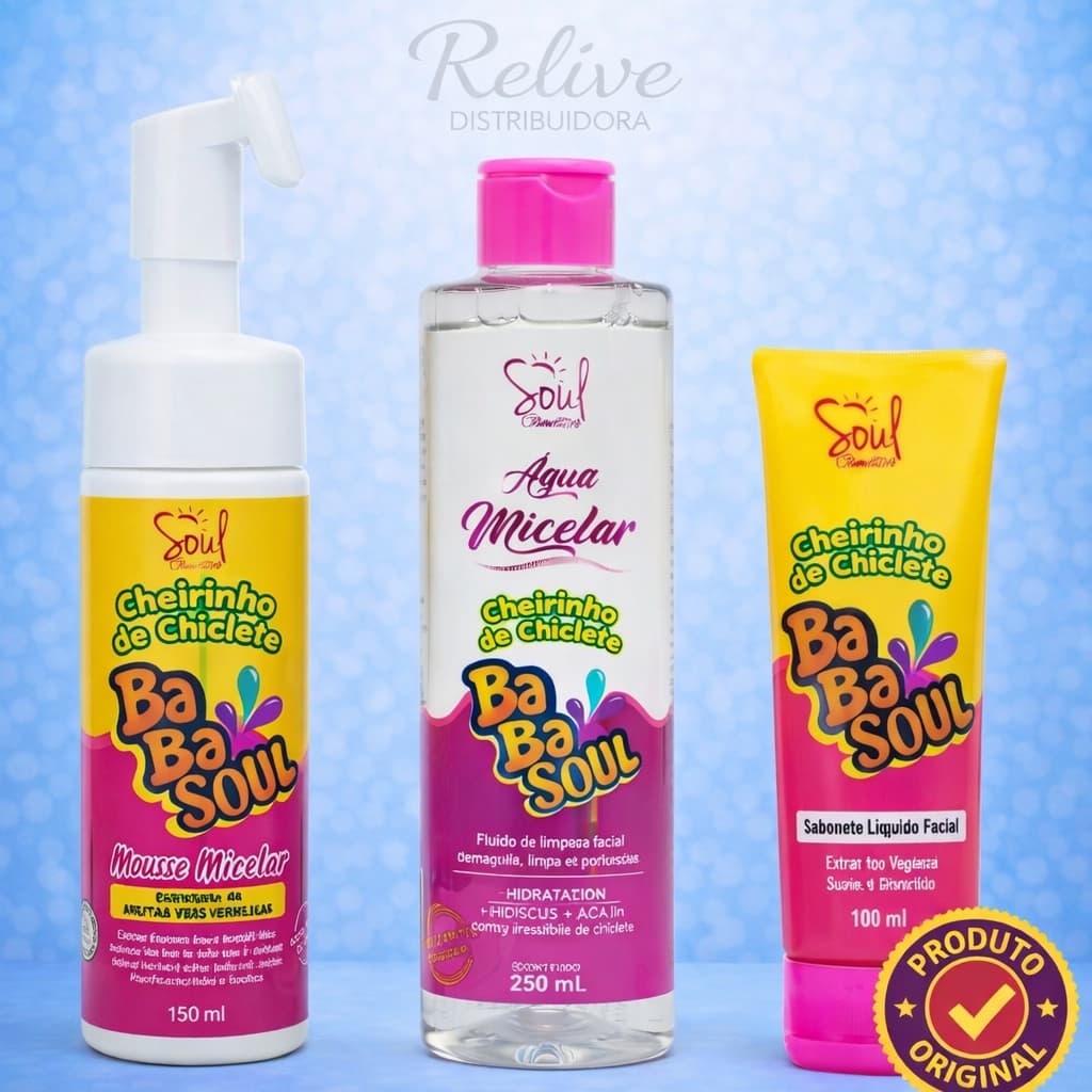 KIT 3 ITENS SKINCARE BABASOUL BABALU TUTTI FRUTTI - ÁGUA MICELAR, MOUSSE MICELAR E SABONETE FACIAL