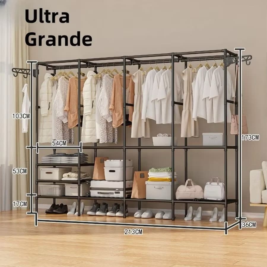 Arara Guarda Roupa 4 Divisórias Grande Armário Organizador Multiuso Roupeiro Cabideiro Sapateira Closet kz