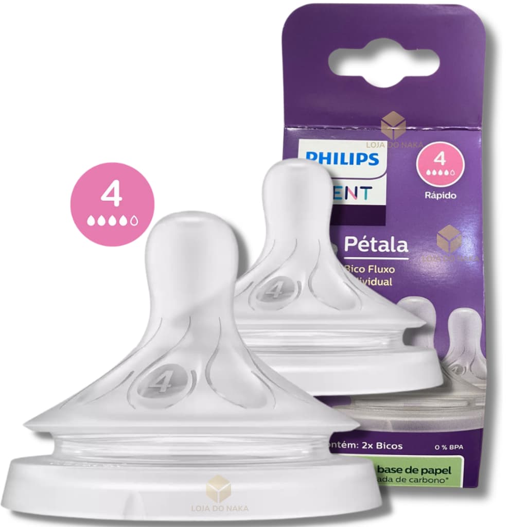 Bico Mamadeira Philips Avent Pétala 3.0 N°4 - Fluxo Rápido - 2 Unidades Silicone 0% BPA
