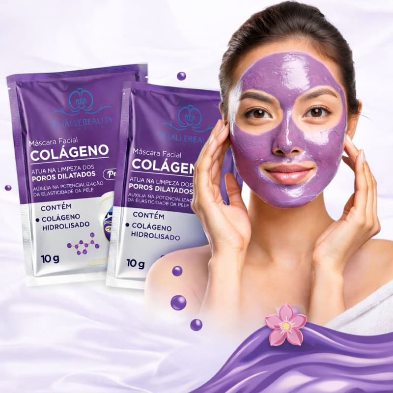kit de Máscara Facial Peel Off Colágeno Sachê 10g (roxa) - Phallebeauty