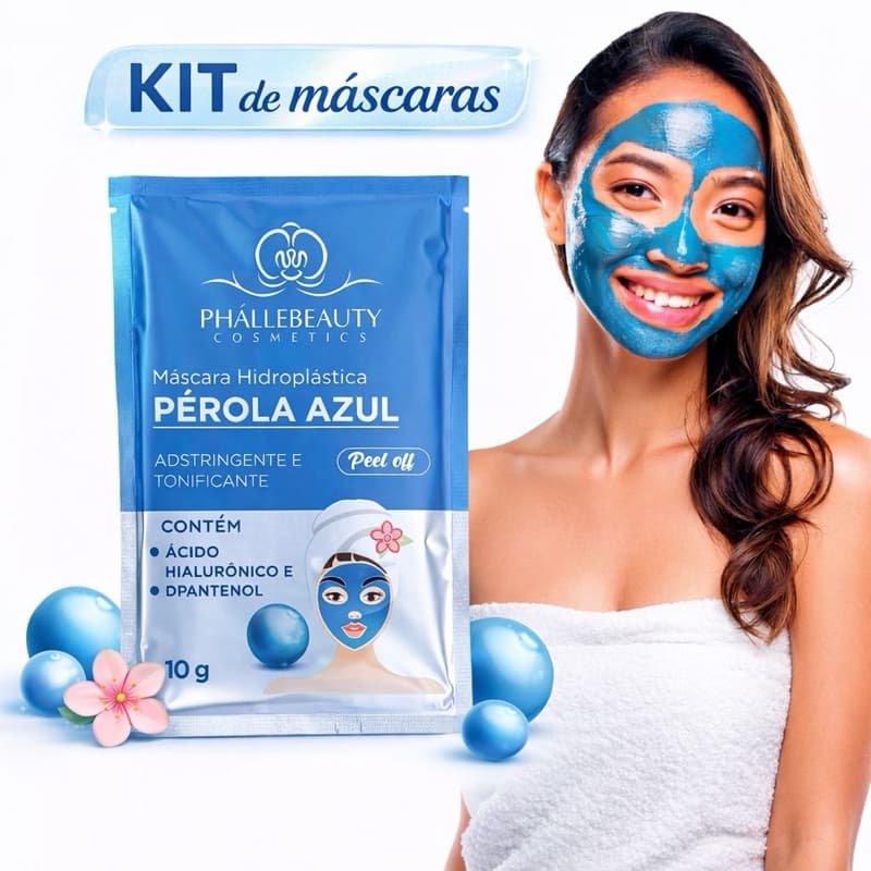 kit de Máscara Hidroplástica Peel Off Pérola Azul Sachê 10g (azul) - Phallebeauty