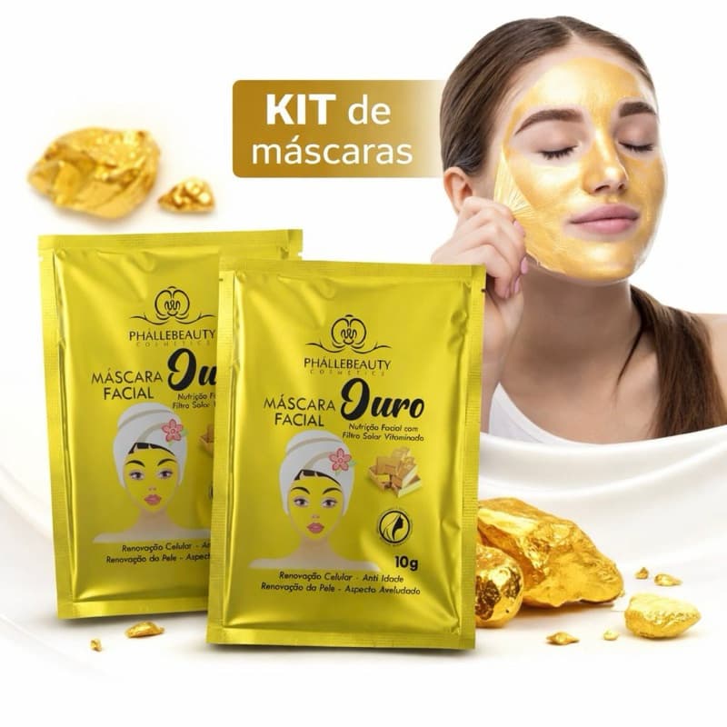 kit de Máscara Facial Ouro Phállebeauty – Nutrição e Renovação da Pele