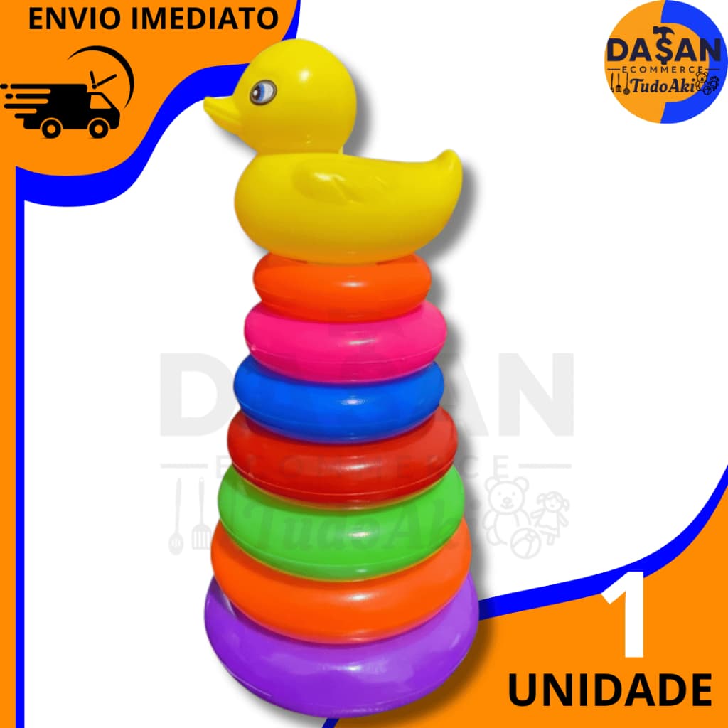Torre de Argolas Educativa – Brinquedo Infantil com Patinho Rainbow 0-6 Anos