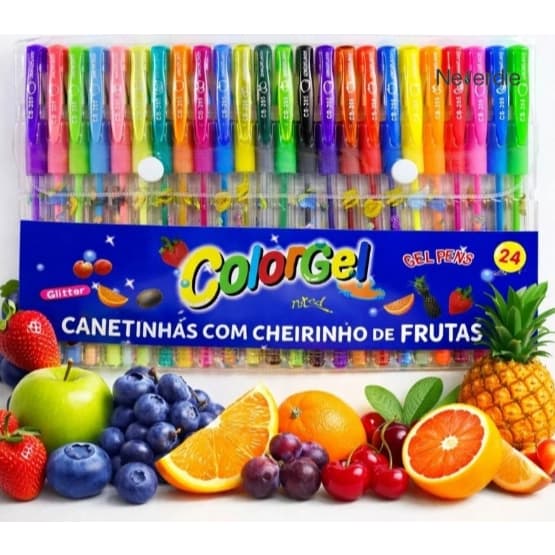 Caneta Gel Colorgel Canetinhas Coloridas Perfumadas Glitter Kit 24 Cores